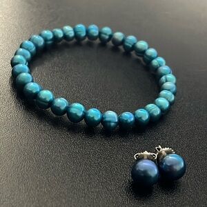 Honora Pearl Bracelet and Earring Set; Cobalt Blue